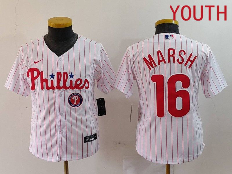 Youth Philadelphia Phillies #16 Marsh White stripe Nike Game 2024 MLB Jersey style 3->youth mlb jersey->Youth Jersey